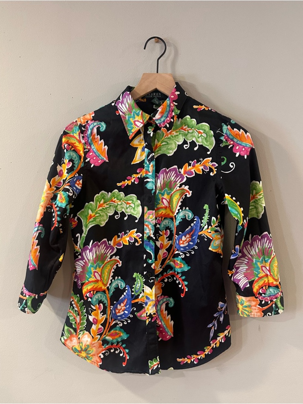Lauren Ralph Lauren Black Multi-Color Floral Button-Up Shirt